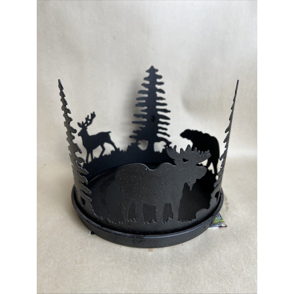 Party Lite Forest Friends 3-wick Candle Holder Plant Holder Black Metal 7” Round